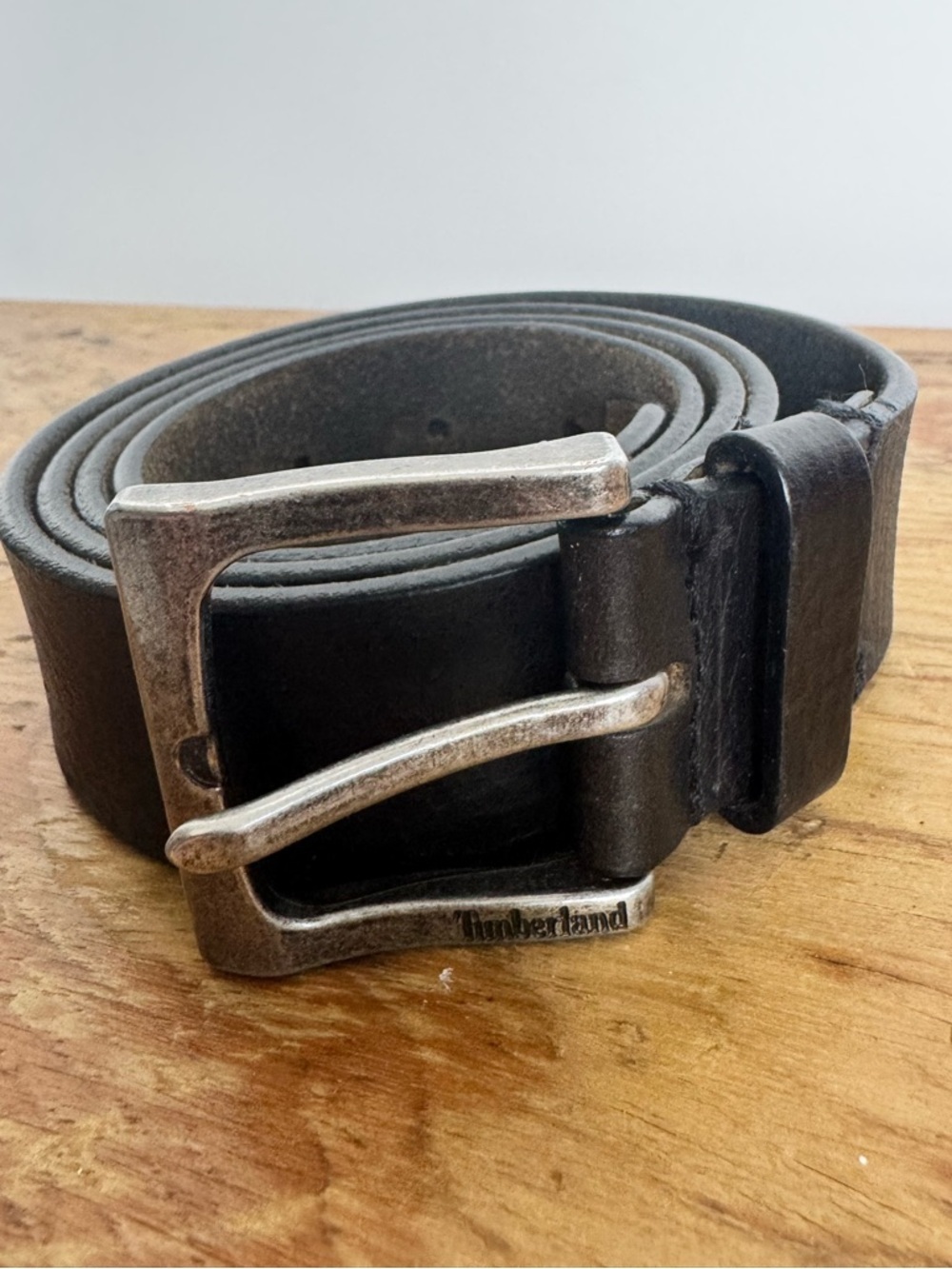 Timberland Black Leather Belt w Silver Buckle